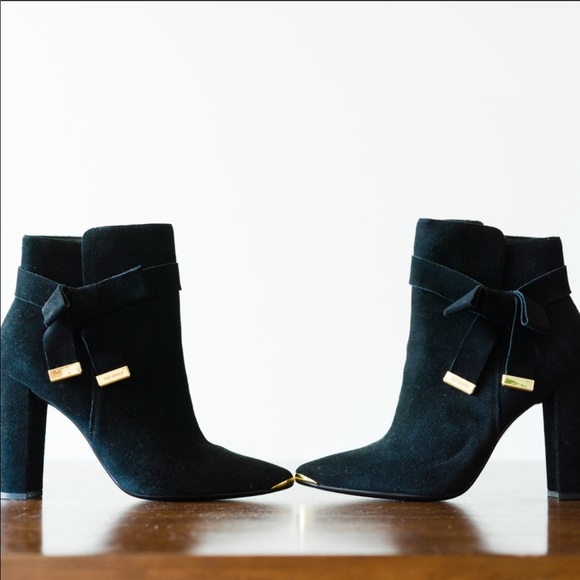 Ted Baker Black Suede Bow Heeled Boots - Picture 3 of 5